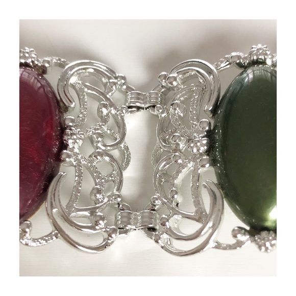 Vintage SARAH COVENTRY Silver Tone Filigree Link Bracelet w/ Multi-color Lucite - Picture 10 of 16